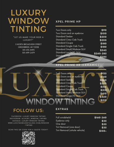 Pricing for automotive window tinting. 